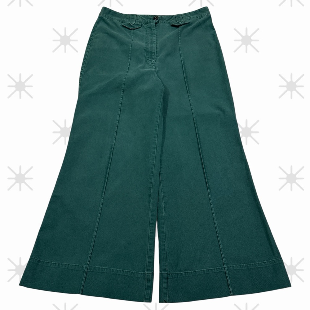 Anthropologie dark green wide leg trouser pants size 14P high rise
